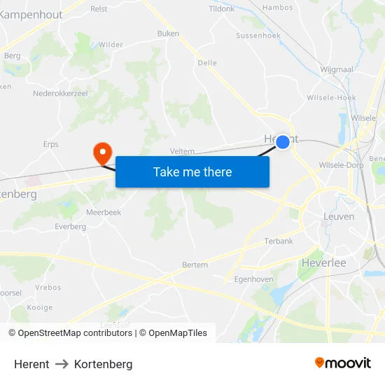 Herent to Kortenberg map