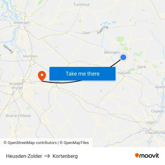 Heusden-Zolder to Kortenberg map