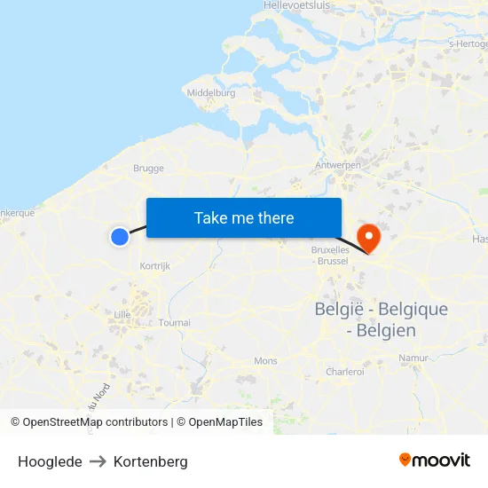 Hooglede to Kortenberg map
