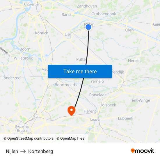 Nijlen to Kortenberg map