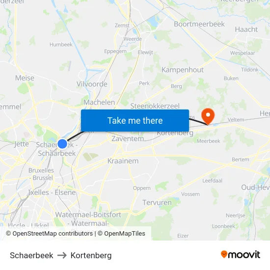 Schaerbeek to Kortenberg map