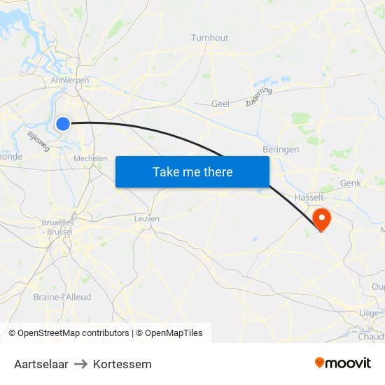 Aartselaar to Kortessem map