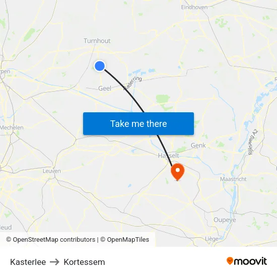 Kasterlee to Kortessem map