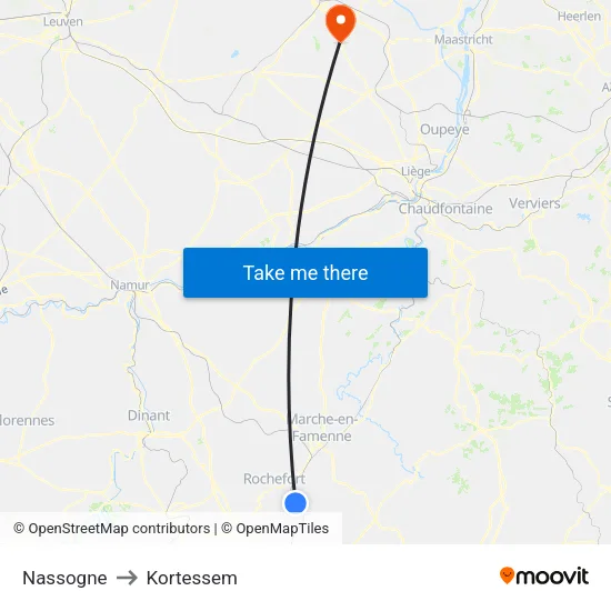 Nassogne to Kortessem map