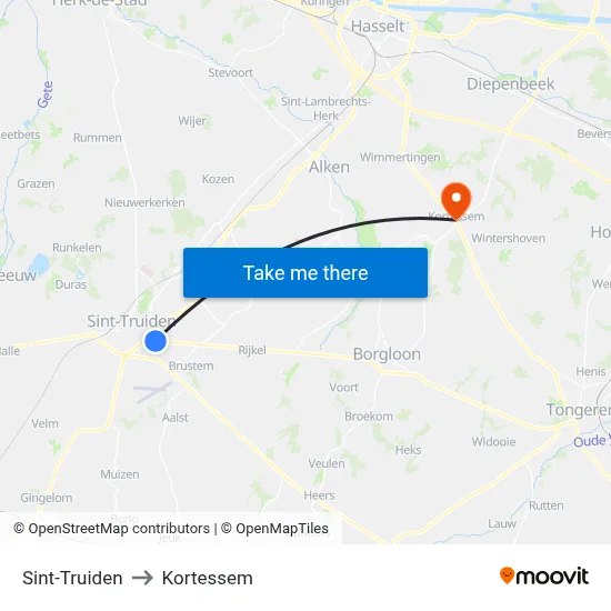 Sint-Truiden to Kortessem map