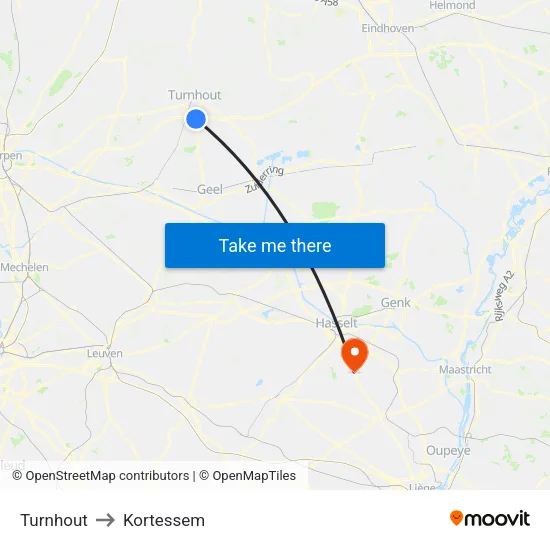 Turnhout to Kortessem map