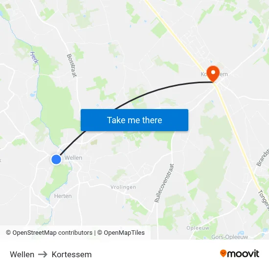 Wellen to Kortessem map