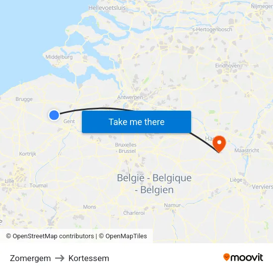 Zomergem to Kortessem map