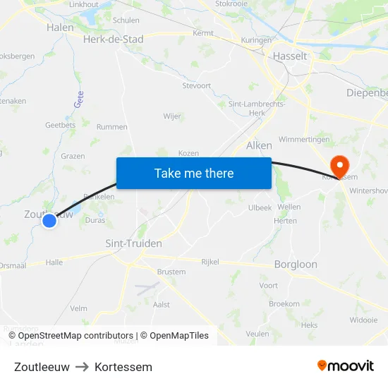Zoutleeuw to Kortessem map