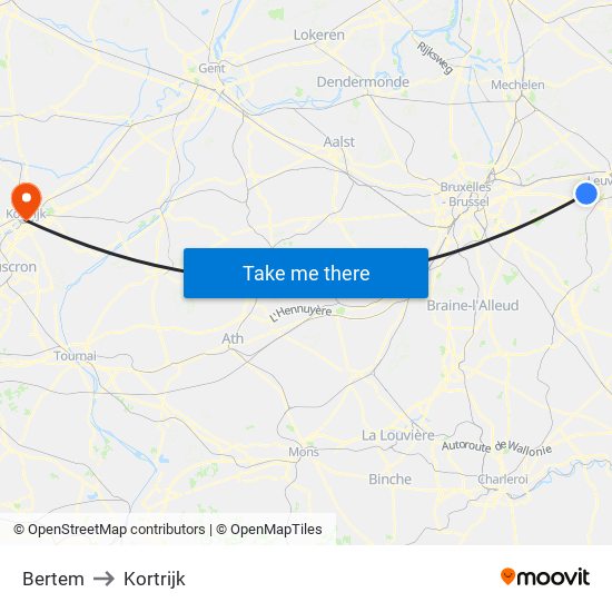 Bertem to Kortrijk map