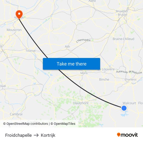 Froidchapelle to Kortrijk map