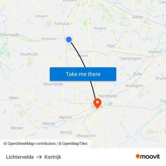 Lichtervelde to Kortrijk map