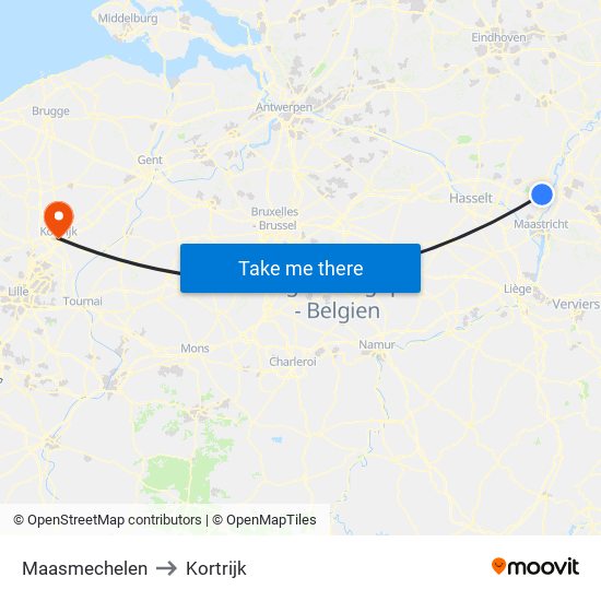 Maasmechelen to Kortrijk map