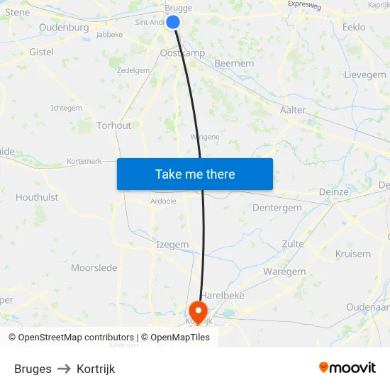 Bruges to Kortrijk map
