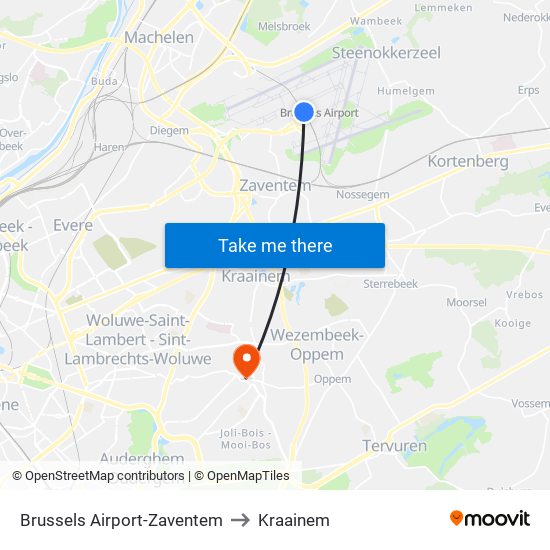 Brussels Airport-Zaventem to Kraainem map