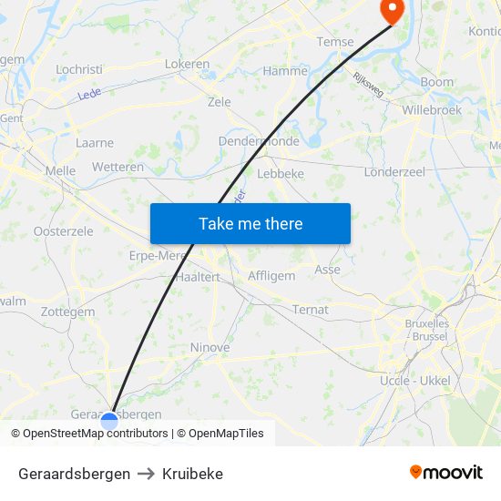 Geraardsbergen to Kruibeke map