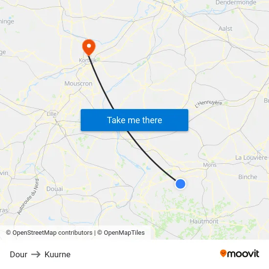 Dour to Kuurne map