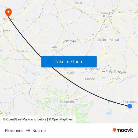 Florennes to Kuurne map