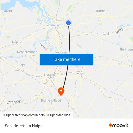 Schilde to La Hulpe map