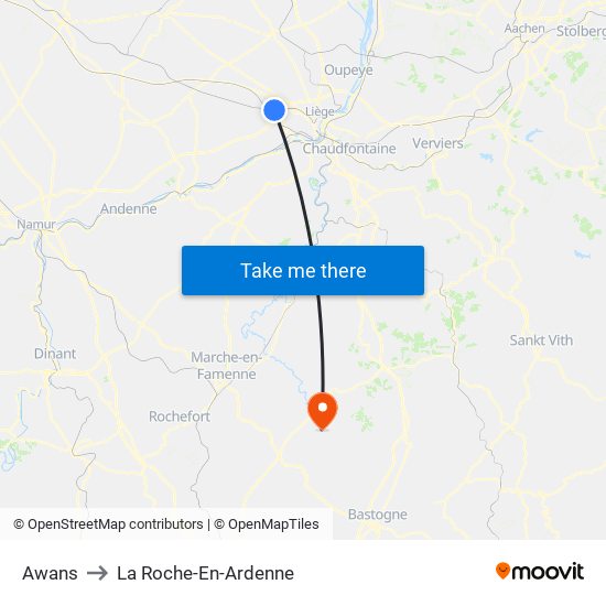 Awans to La Roche-En-Ardenne map
