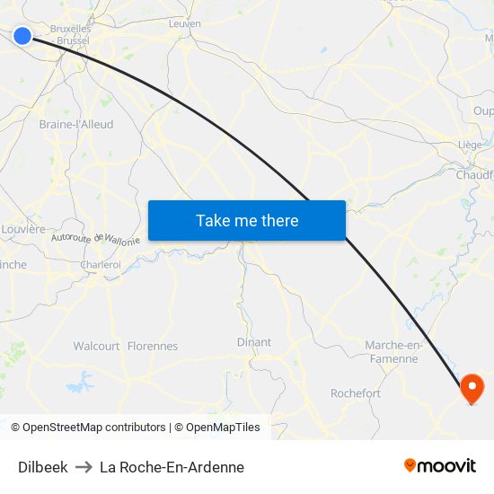 Dilbeek to La Roche-En-Ardenne map