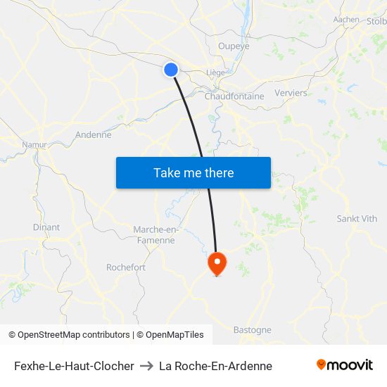Fexhe-Le-Haut-Clocher to La Roche-En-Ardenne map