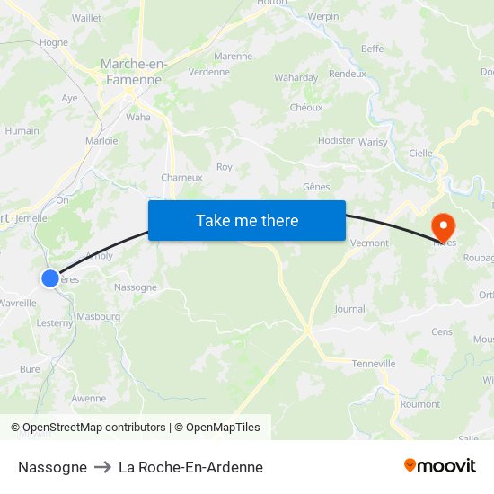 Nassogne to La Roche-En-Ardenne map