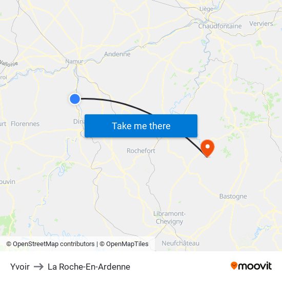 Yvoir to La Roche-En-Ardenne map