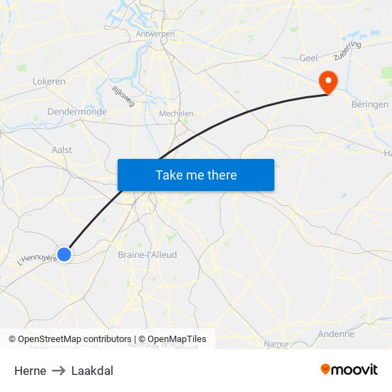 Herne to Laakdal map