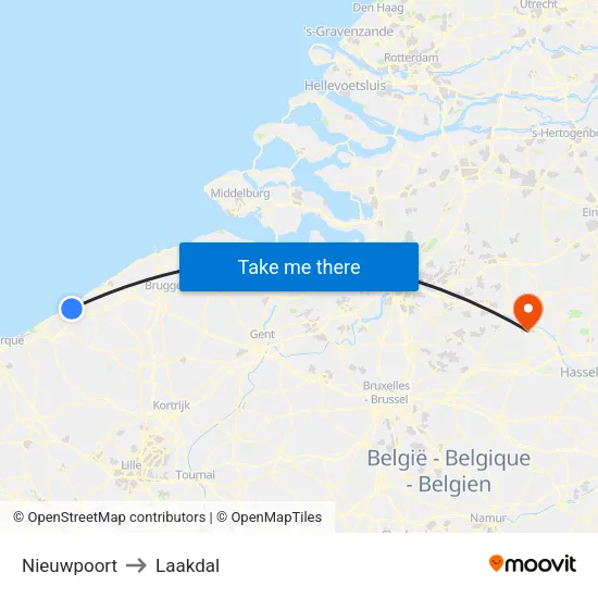 Nieuwpoort to Laakdal map