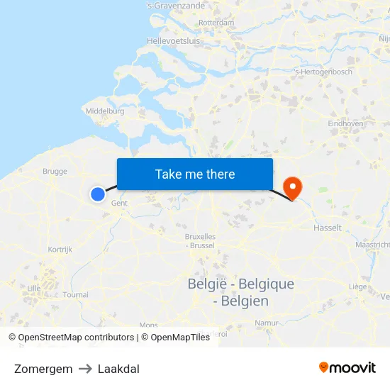 Zomergem to Laakdal map