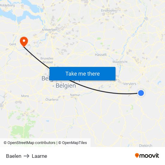 Baelen to Laarne map