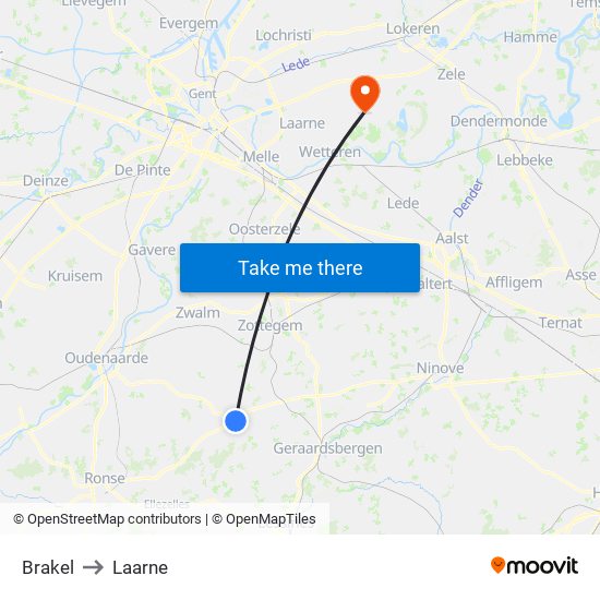 Brakel to Laarne map