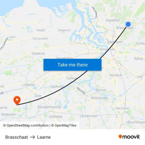 Brasschaat to Laarne map