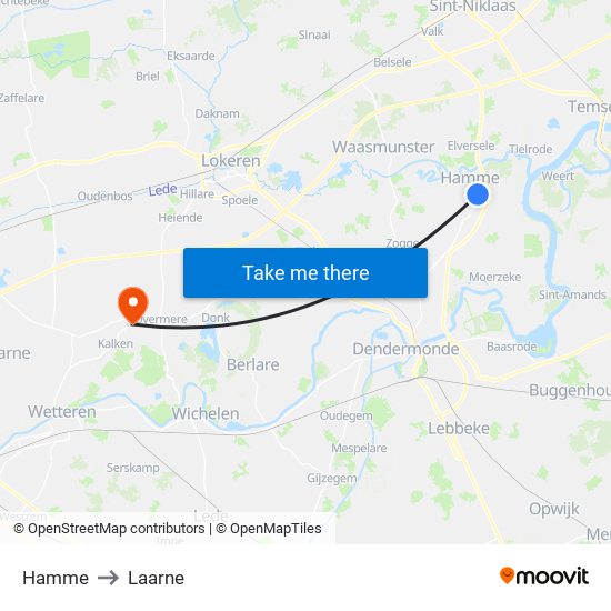 Hamme to Laarne map