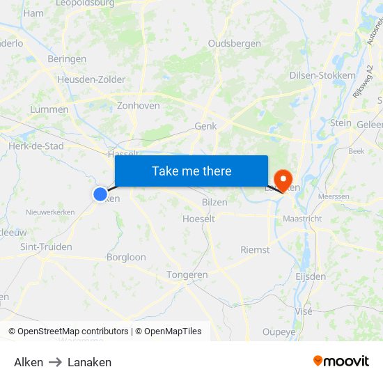 Alken to Lanaken map