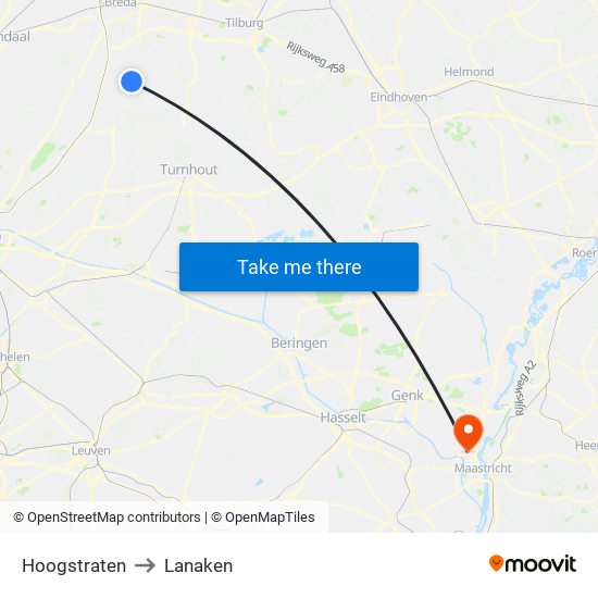 Hoogstraten to Lanaken map