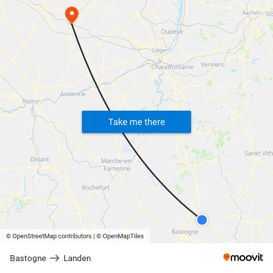 Bastogne to Landen map