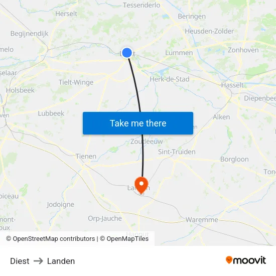 Diest to Landen map