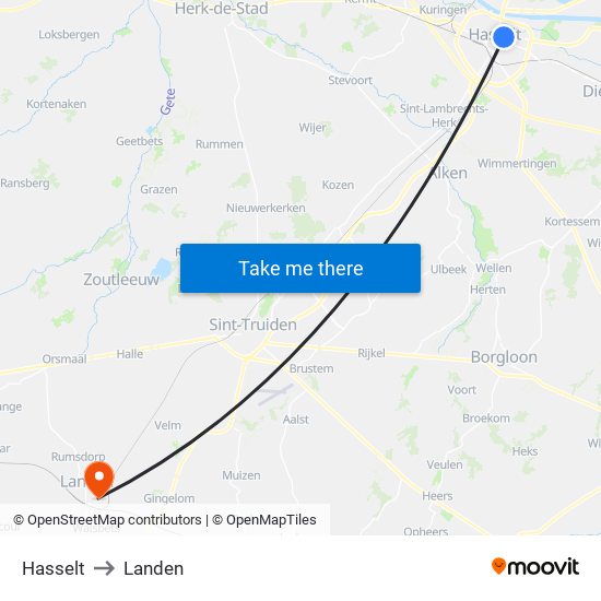 Hasselt to Landen map