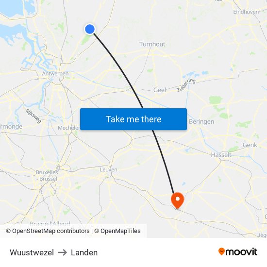 Wuustwezel to Landen map