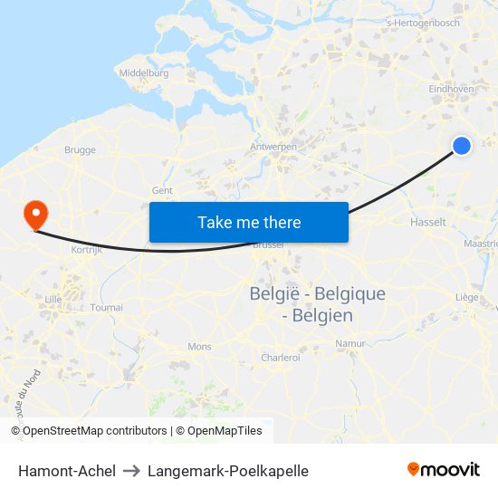 Hamont-Achel to Langemark-Poelkapelle map