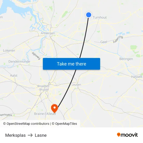 Merksplas to Lasne map