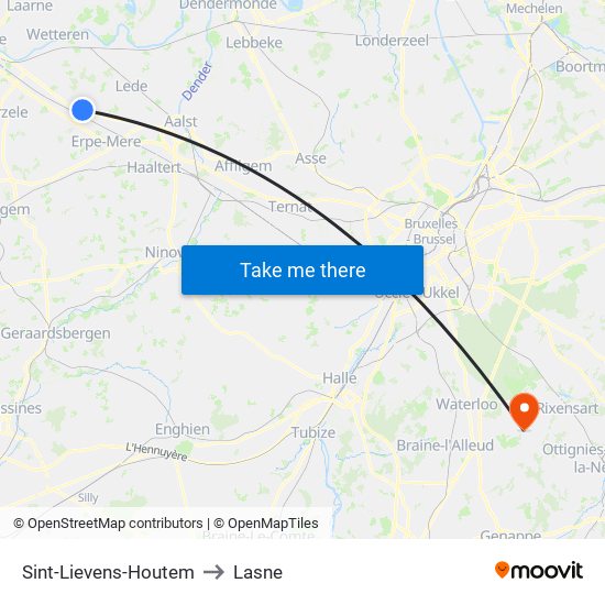 Sint-Lievens-Houtem to Lasne map