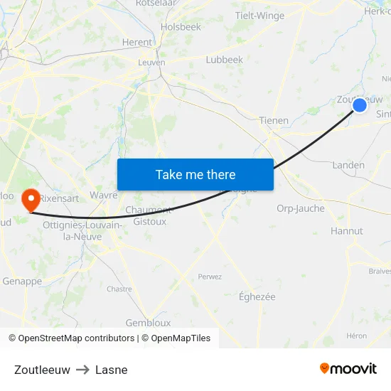 Zoutleeuw to Lasne map