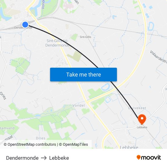 Dendermonde to Lebbeke map