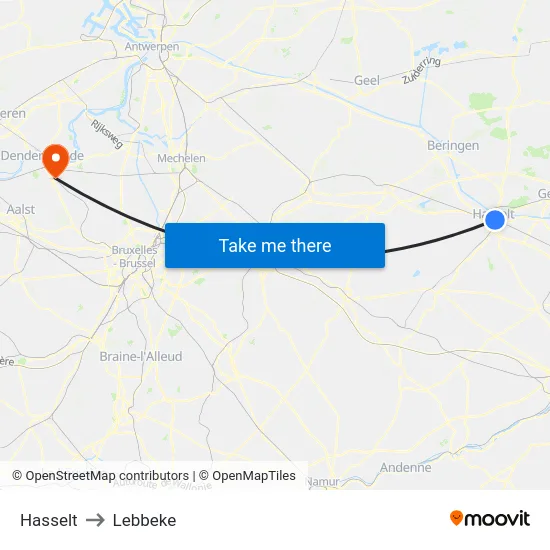 Hasselt to Lebbeke map