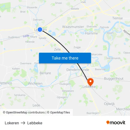 Lokeren to Lebbeke map