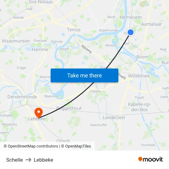 Schelle to Lebbeke map