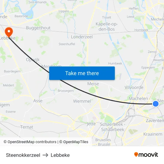 Steenokkerzeel to Lebbeke map